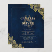 Gold Lace Navy Blue All-in-1 Wedding lädt QR Co. (Vorne/Hinten)