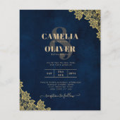 Gold Lace Navy Blue All-in-1 Wedding lädt QR Co. (Vorderseite)