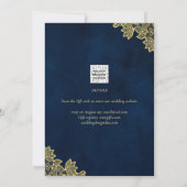 Gold Lace Navy Blue All-in-1 Wedding lädt QR Co. Einladung (Rückseite)