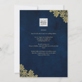 Gold Lace Navy Blue All-in-1 Wedding lädt QR Co. Einladung (Rückseite)