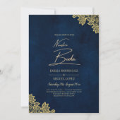 Gold Lace Navy Blue All-in-1 Wedding lädt QR Co. Einladung (Vorderseite)