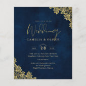Gold Lace Navy Blue All-in-1 Wedding lädt QR Co. Flyer (Vorne)