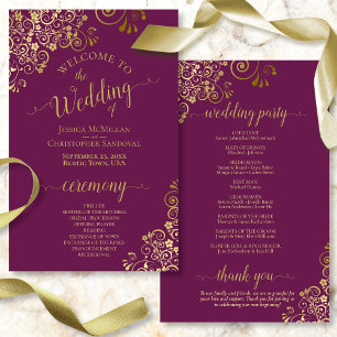 Gold Lace on Cassis Lila Budget Wedding Program