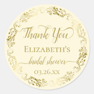 Gold Lace on Ivory Cream Brautparty Vielen Dank Runder Aufkleber