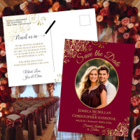Gold Lace on Maroon Wedding Save the Date Photo