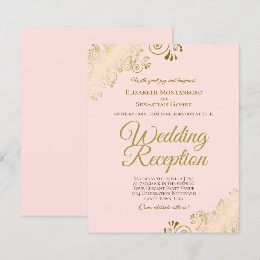Gold Lace on Pink Wedding Reception BUDGET Einladu (Vorne/Hinten)