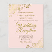 Gold Lace on Pink Wedding Reception BUDGET Einladu (Vorderseite)