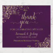 Gold Lace on Plum Lila Elegant Wedding Vielen Dank Alkoholflaschenetikett (Einzelnes Label)