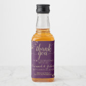 Gold Lace on Plum Lila Wedding Danke Mini Alkoholflaschenetikett (Vorderseite)