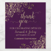 Gold Lace on Plum Lila Wedding Vielen Dank Weinetikett (Einzelnes Label)
