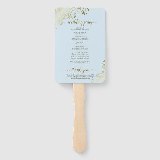 Gold Lace on Powder Blue Elegante Wedding Program Fächer (Rückseite)