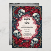 Gold Lace Rose Skulls Gothic Wedding Einladung (Vorne/Hinten)