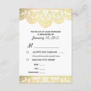 Gold Lace UAWG mit Optionen für das Essen RSVP Karte