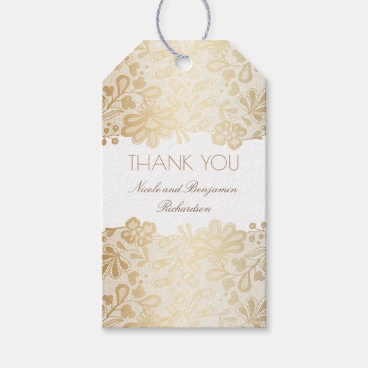 Gold Lace White Elegante Wedding Geschenkanhänger (Vorderseite)