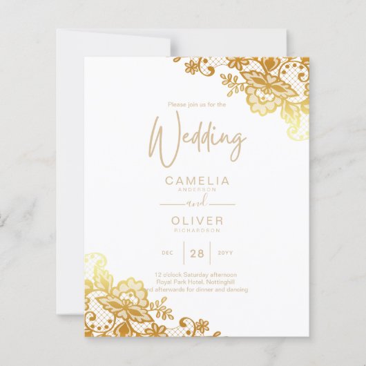 Gold Lace White Wedding Einladung Classic Elegant (Vorderseite)