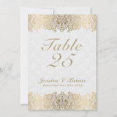 Gold Lace & White Wedding Tischnummer (Vorderseite)