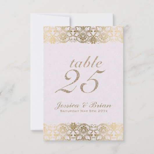 Gold Lace & White Wedding Tischnummer (Rückseite)