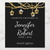 Gold Lantern Leuchten auf Black Wedding Wine Label Weinetikett (Einzelnes Label)