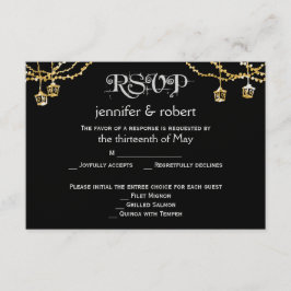 Gold Lantern Lights auf Black Wedding Response Car RSVP Karte
