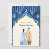 Gold Lanterns Blue Indian Couple Wedding Einladung (Vorderseite)