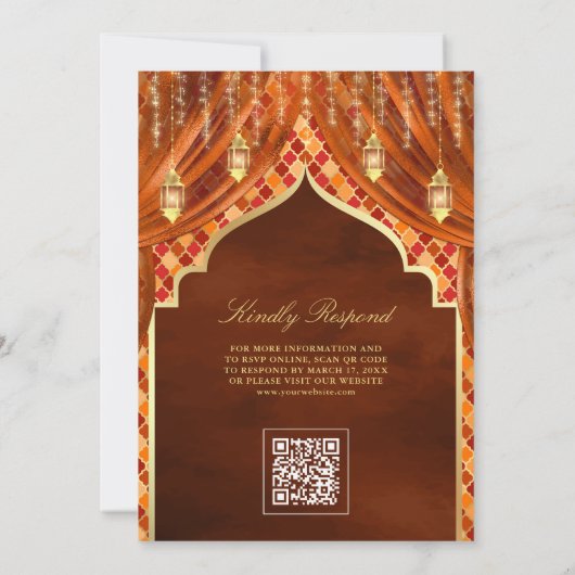 Gold Lanterns Burnt Orange Vorhang muslimische Hoc Einladung (Rückseite)