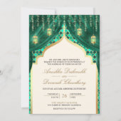 Gold Lanterns Emerald Green Indian Couple Wedding Einladung (Rückseite)