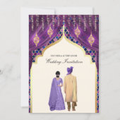 Gold Lanterns Lila Indisches Paar Hochzeit Einladung (Vorderseite)