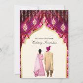 Gold Lanterns Magenta Pink Indian Couple Wedding Einladung (Vorderseite)