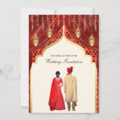 Gold Lanterns Red Indian Couple Wedding Einladung (Vorderseite)