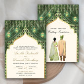 Gold Lanterns Sage Green Indian Couple Wedding Einladung