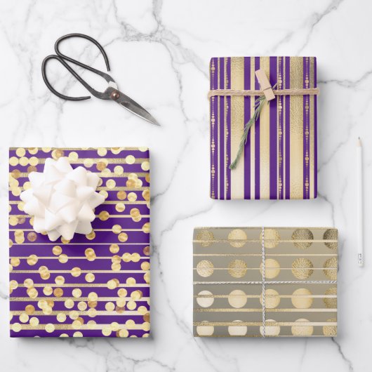 Gold lapis konfetti Streifen elegante formale Must Geschenkpapier Set (Vorderseite)