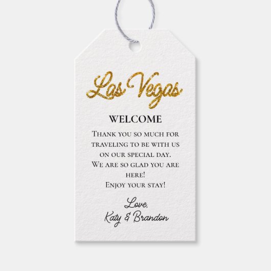 Gold Las Vegas Glitzern Wedding Willkommen Geschenkanhänger (Vorderseite)