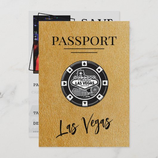 Gold Las Vegas Passport Save the Date (Vorne/Hinten)