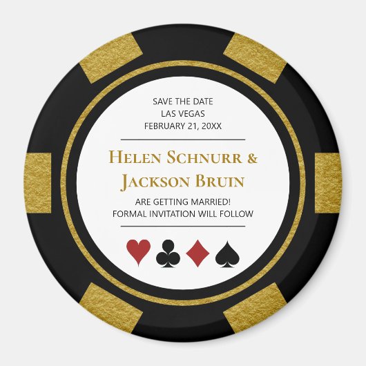 Gold Las Vegas Wedding Save the Date Poker Chip Magnet (Vorne)