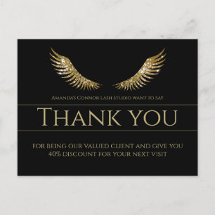Gold Lash Wings Thank You Simple Schwarz Postkarte