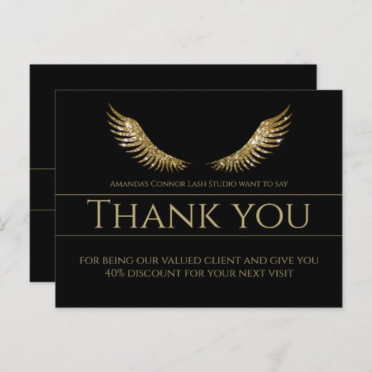 Gold Lash Wings Vielen Dank, einfach Black Postkarte (Vorne/Hinten)