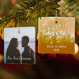 Gold lassen es Schnee Erstes Weihnachtsfest Foto Keramikornament