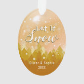 Gold lassen es Schnee Erstes Weihnachtsfest Foto Ornament (Rückseite)