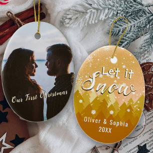 Gold lassen es Schnee Erstes Weihnachtsfest Foto Ornament