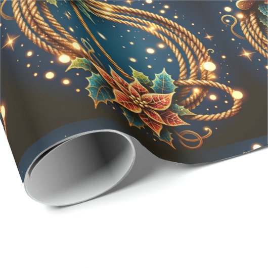 Gold Lasso Cowboy Hut mit Poinsettias Weihnachten Geschenkpapier (Rolleneckpunkt)
