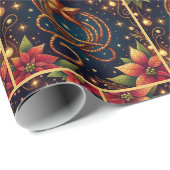 Gold Lasso und Stern mit Poinsettias Weihnachten Geschenkpapier (Rolleneckpunkt)