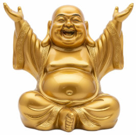 Gold Laughing Buddha Raised Hands 2D Budai Statue Freistehende Fotoskulptur