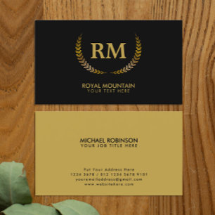 Gold Laurel Blätter   Elegant Initial on Black Visitenkarte