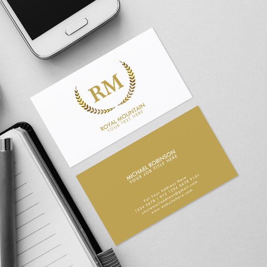 Gold Laurel Blätter | Elegant Initial on White Visitenkarte