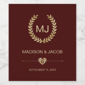 Gold Laurel & Herz Roter Hintergrund Weinetikett (Einzelnes Label)