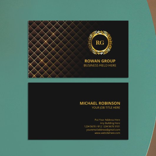 Gold Laurel Leaf Wappen | Diamantenmuster | Luxus Visitenkarte