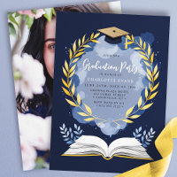 Gold Laurel Navy Blue Graduation Party Foto