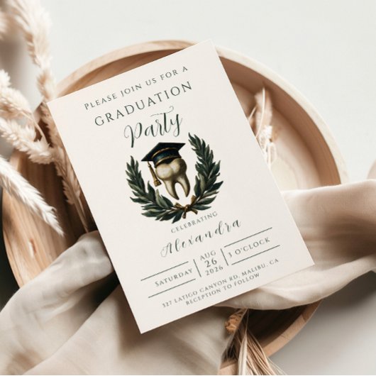 Gold Laurel Tooth Graduation Party Einladung