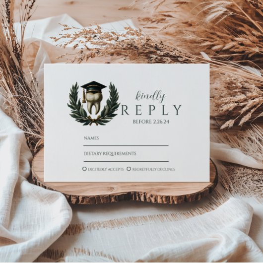 Gold Laurel Tooth Graduation Party RSVP Karte