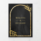 Gold Laurel Wreath Blätter Charcoal Gray Wedding Dreifach Gefaltete Einladung (Cover)